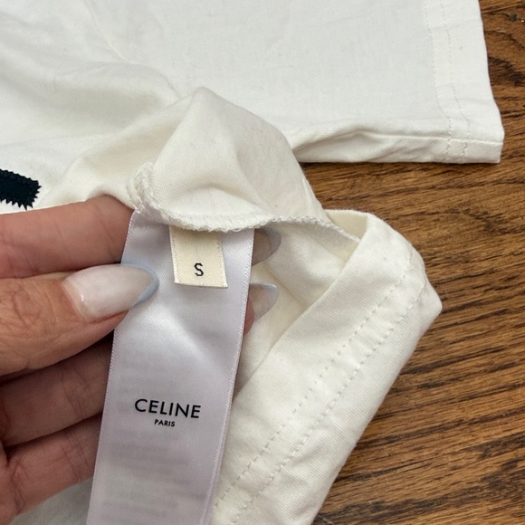 Celine White Logo Tee with Black Embroidered Paris Graphic - Picture 4 of 8